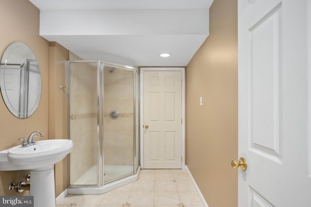 11 Ashbrook Rd, Stafford, VA 22554 - bathroom with baseboards, a shower stall, tile patterned floors, and recessed lighting
