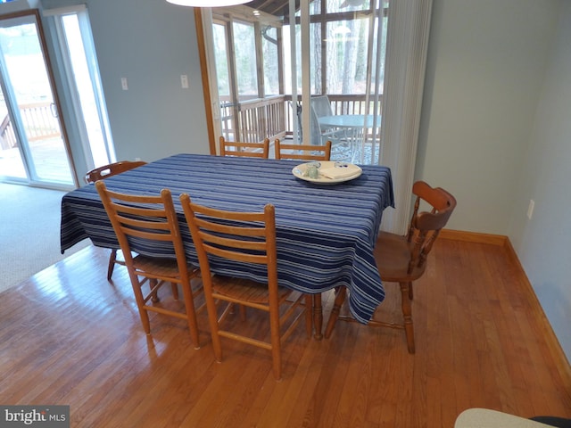 dining room featuring baseboards and wood finished floors