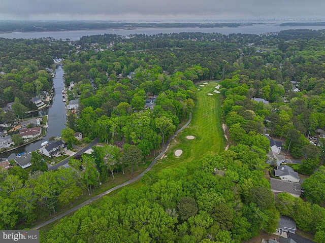aerial view with a water view and a residential view