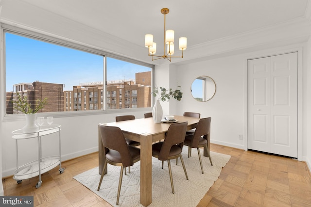 5500 Friendship Blvd Unit 2308N, Chevy Chase, MD 20815 - dining space with ornamental molding and a chandelier