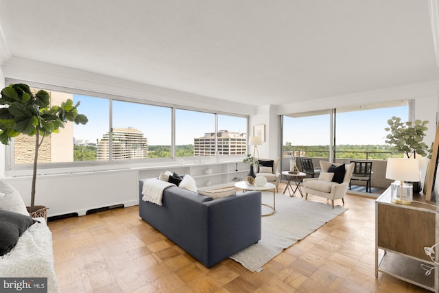 5500 Friendship Blvd Unit 2308N, Chevy Chase, MD 20815 - living room featuring healthy amount of natural light, a view of city, and crown molding