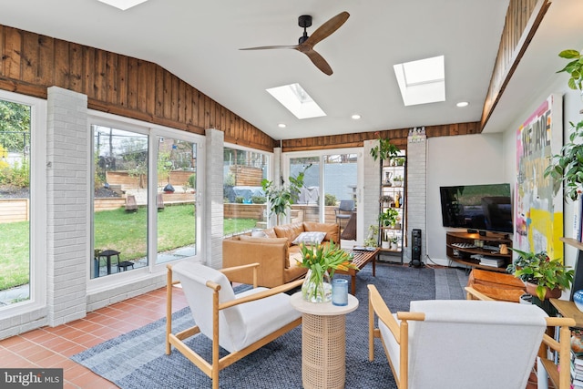 4600 Blagden Ter NW, Washington, DC 20011 - sunroom / solarium with a skylight, healthy amount of natural light, vaulted ceiling, recessed lighting, and tile patterned floors