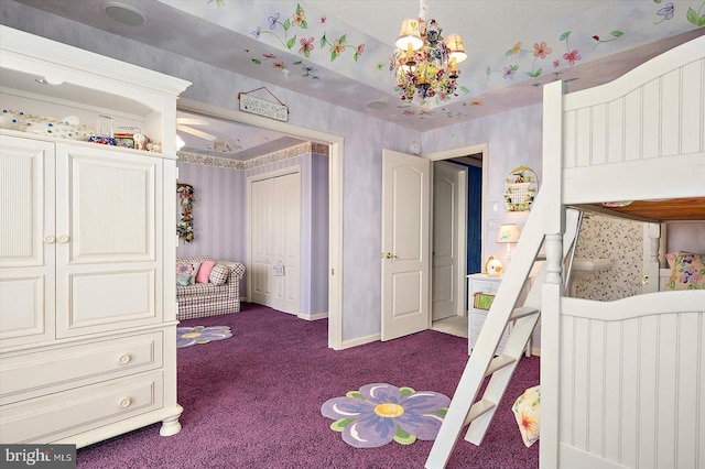 12201 Wight St Unit 301, Ocean City, MD 21842 - bedroom with dark carpet, wallpapered walls, and baseboards