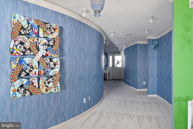 12201 Wight St Unit 301, Ocean City, MD 21842 - corridor with baseboards, ornamental molding, and carpet floors