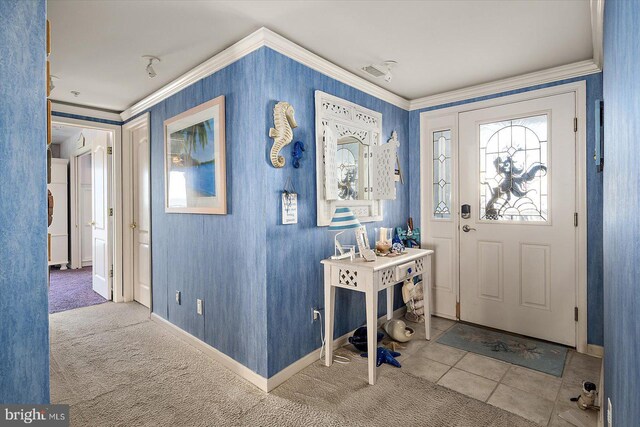 12201 Wight St Unit 301, Ocean City, MD 21842 - carpeted foyer featuring baseboards, visible vents, and crown molding