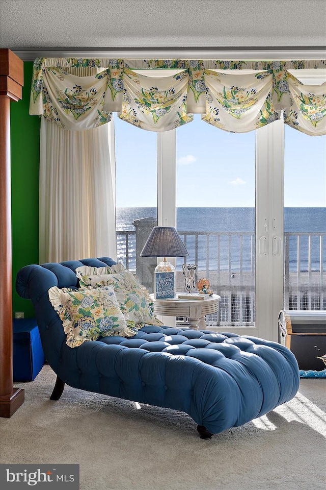 12201 Wight St Unit 301, Ocean City, MD 21842 - carpeted bedroom featuring a water view and a textured ceiling