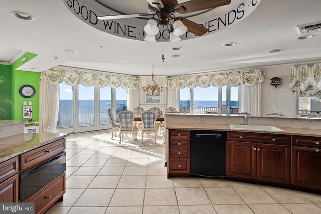 12201 Wight St Unit 301, Ocean City, MD 21842 - kitchen with a sink, dishwasher, a wealth of natural light, and a water view
