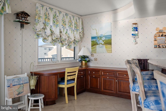 12201 Wight St Unit 301, Ocean City, MD 21842 - office with wallpapered walls, ornamental molding, and light tile patterned flooring