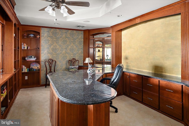 12201 Wight St Unit 301, Ocean City, MD 21842 - office featuring light colored carpet, ceiling fan, visible vents, and wallpapered walls