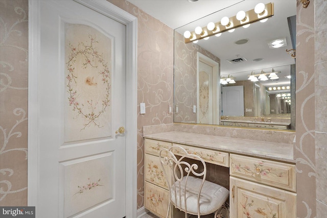 12201 Wight St Unit 301, Ocean City, MD 21842 - bathroom featuring visible vents, wallpapered walls, and vanity