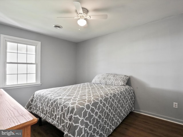 202 Glade Blvd, Walkersville, MD 21793 - bedroom with baseboards, wood finished floors, visible vents, and a ceiling fan
