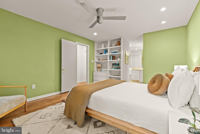 2646 S June St, Arlington, VA 22202 - bedroom featuring wood finished floors, baseboards, connected bathroom, recessed lighting, and a ceiling fan