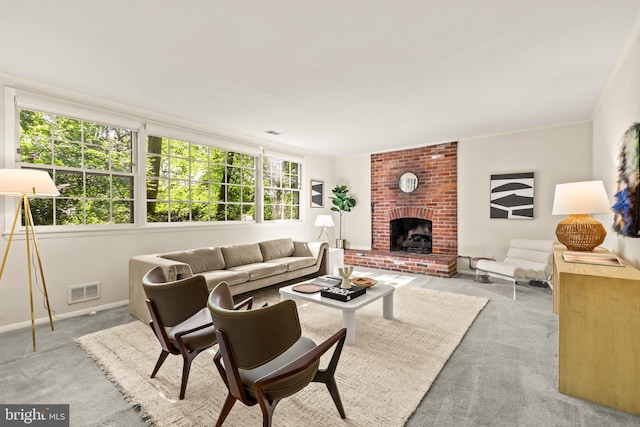 2646 S June St, Arlington, VA 22202 - living room featuring carpet flooring, baseboards, and a brick fireplace