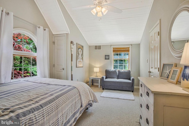 2801 Riva Rd, Annapolis, MD 21401 - bedroom with vaulted ceiling, visible vents, a ceiling fan, and light carpet