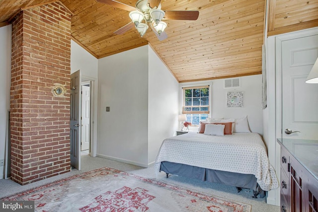 2801 Riva Rd, Annapolis, MD 21401 - bedroom featuring vaulted ceiling, wood ceiling, ceiling fan, carpet flooring, and visible vents