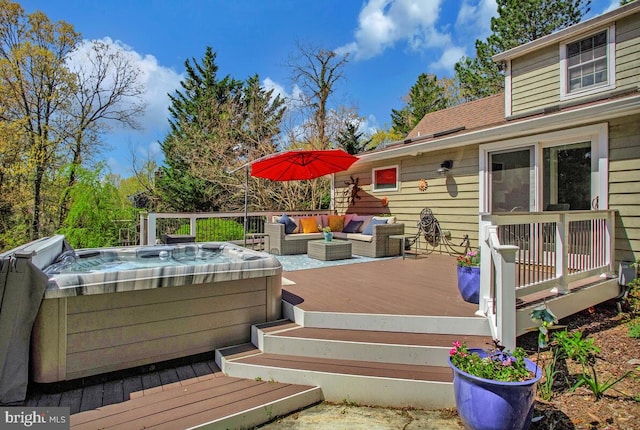 2801 Riva Rd, Annapolis, MD 21401 - wooden terrace featuring outdoor lounge area and a hot tub