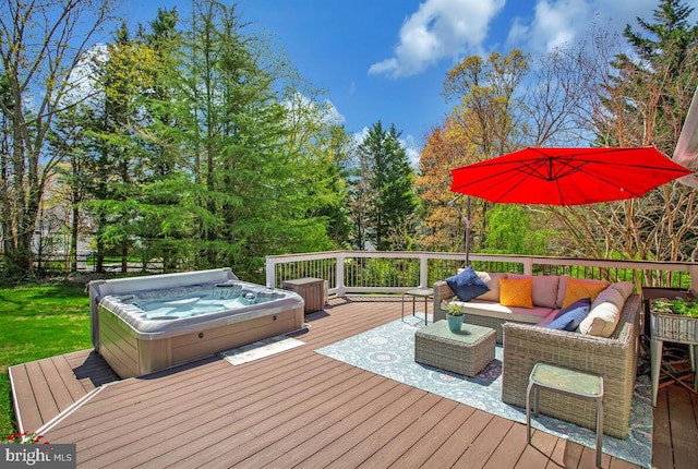 2801 Riva Rd, Annapolis, MD 21401 - wooden deck with a covered hot tub and outdoor lounge area