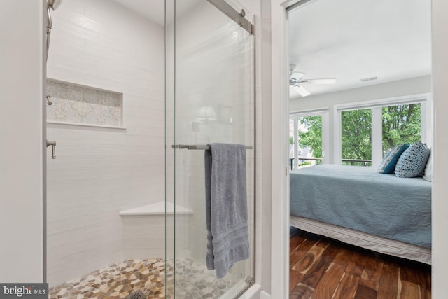 15 Chesapeake Lndg, Annapolis, MD 21403 - full bathroom with connected bathroom, a stall shower, wood finished floors, and ceiling fan