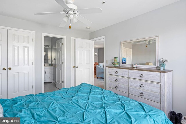 30381 Crowley Dr Unit 309, Ocean View, DE 19970 - bedroom featuring ensuite bathroom, a closet, and a ceiling fan