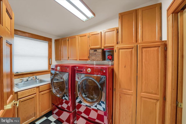 157 Hartswick Ave, State College, PA 16803 - washroom with tile patterned floors, washer and dryer, cabinet space, and a sink