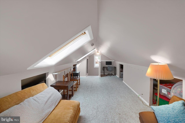 157 Hartswick Ave, State College, PA 16803 - bedroom featuring lofted ceiling with skylight, carpet flooring, and baseboards