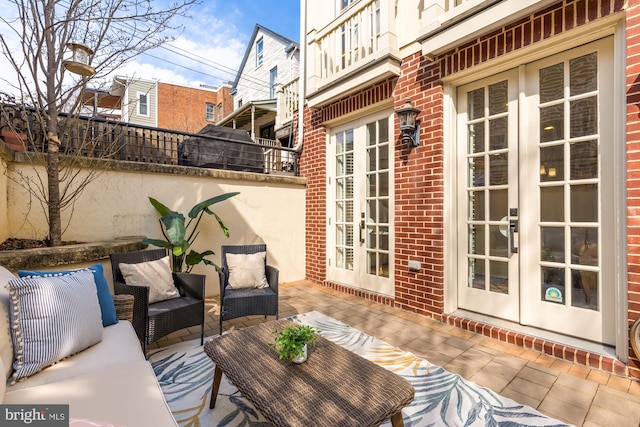 view of patio / terrace with french doors and an outdoor hangout area