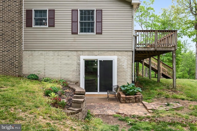 246 Locust Ln, Edinburg, VA 22824 - rear view of property featuring brick siding, a patio, a deck, and stairs