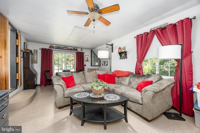 26547 Old State Rd, Crisfield, MD 21817 - living area with attic access and a ceiling fan