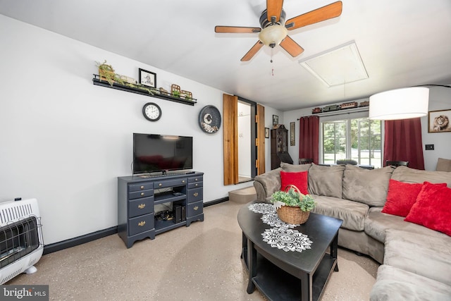 26547 Old State Rd, Crisfield, MD 21817 - living area featuring attic access, heating unit, a ceiling fan, and baseboards
