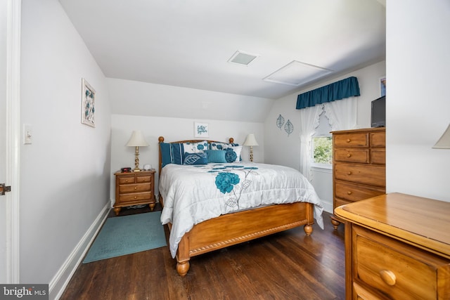 26547 Old State Rd, Crisfield, MD 21817 - bedroom with wood finished floors, attic access, vaulted ceiling, and baseboards