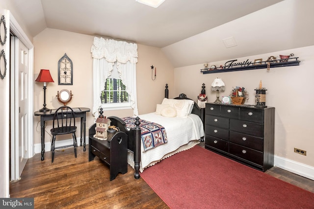 26547 Old State Rd, Crisfield, MD 21817 - bedroom featuring vaulted ceiling, dark wood-type flooring, and baseboards