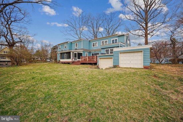 4507 Clermont Pl, Garrett Park, MD 20896 - rear view of property featuring a yard, a deck, a chimney, and a sunroom