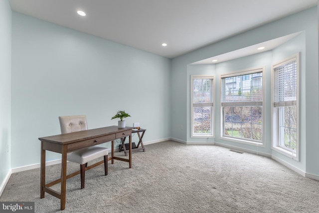 office featuring baseboards, carpet floors, and a healthy amount of sunlight
