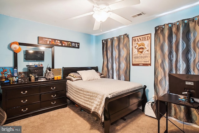 6301 Bradford Ct, Frederick, MD 21701 - bedroom with light colored carpet, a ceiling fan, and visible vents