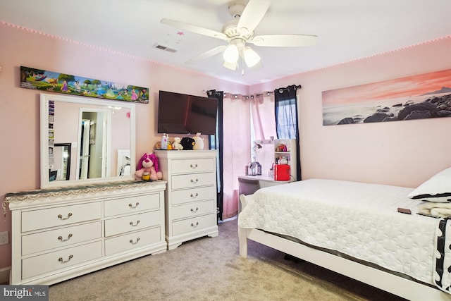 6301 Bradford Ct, Frederick, MD 21701 - bedroom featuring light carpet, a ceiling fan, and visible vents
