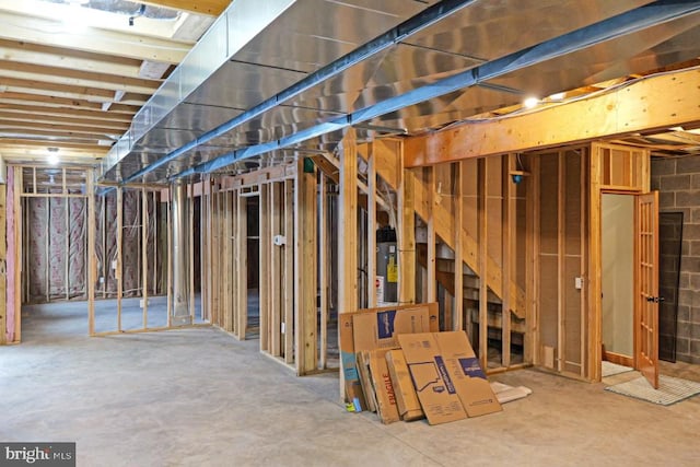 view of unfinished basement