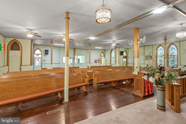 336 7th St N, Lebanon, PA 17042 - interior space with ceiling fan with notable chandelier and wood finished floors