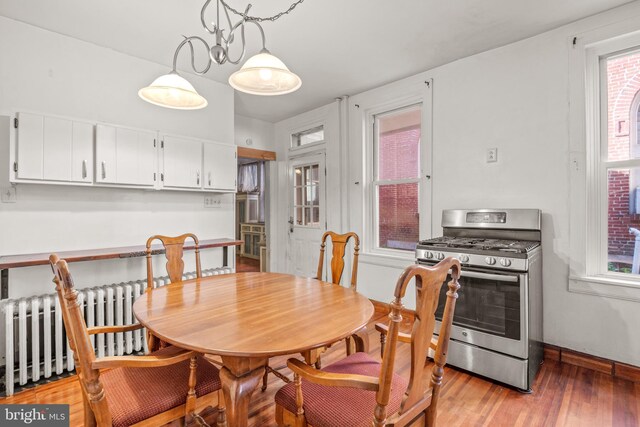 336 7th St N, Lebanon, PA 17042 - dining area featuring light wood finished floors, radiator heating unit, and baseboards