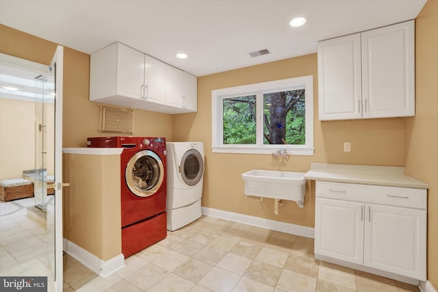 6 Deer Haven Ln, White Hall, MD 21161 - laundry room with washer and clothes dryer, cabinet space, and recessed lighting