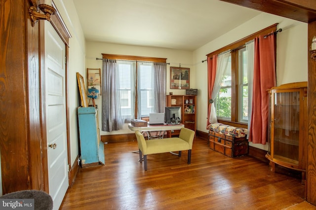 471 N Massanutten St, Strasburg, VA 22657 - sitting room featuring healthy amount of natural light, hardwood / wood-style floors, an office area, and baseboards