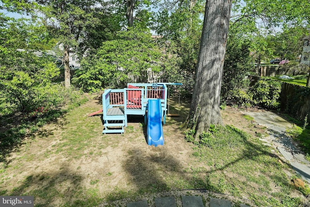 view of yard featuring a playground