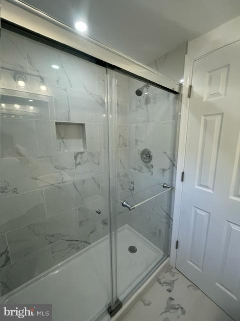 3433 Gregg Rd, Brookeville, MD 20833 - bathroom with a stall shower and marble finish flooring