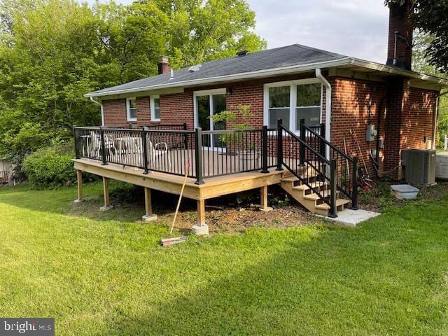 3433 Gregg Rd, Brookeville, MD 20833 - back of property with a chimney, brick siding, and central air condition unit