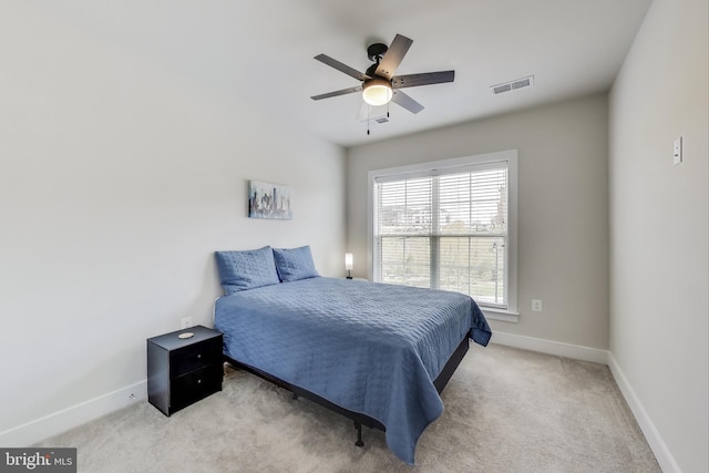 102 Saint Ives Unit 403, National Harbor, MD 20745 - bedroom featuring light carpet, baseboards, ceiling fan, and visible vents