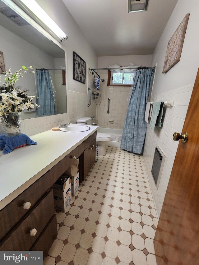 12114 Vale Smt, Frostburg, MD 21532 - bathroom with visible vents, toilet, vanity, tile walls, and shower / bathtub combination with curtain