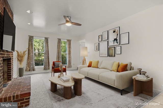 17 Alexandria Overlook Dr, Oxon Hill, MD 20745 - living room featuring baseboards, a ceiling fan, and a fireplace