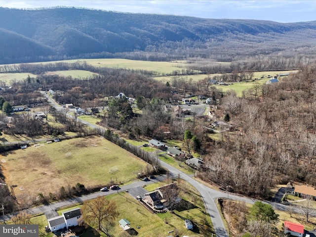 aerial view featuring a mountain view and a rural view