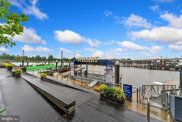 view of dock with a water view