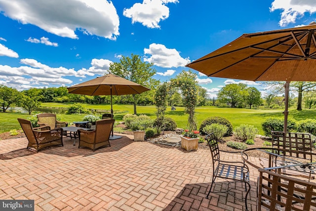 view of patio with golf course view