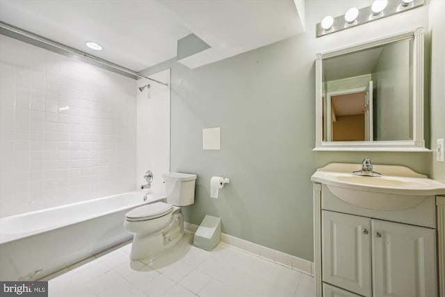 206 Fairgrove Cir, Gaithersburg, MD 20877 - bathroom featuring baseboards, toilet,  shower combination, vanity, and tile patterned flooring